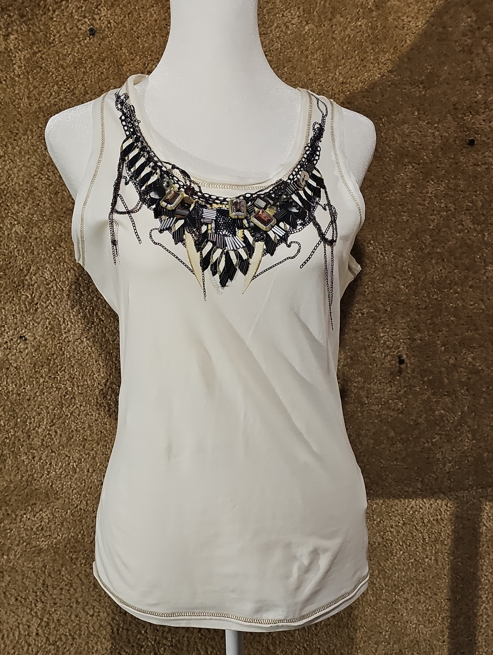 Sleeveless Embellished Ivory Tank Top